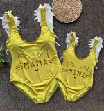 Mommy and Me Bathing Suits Cat Leopard Feather Shoulder Backless Swimsuits