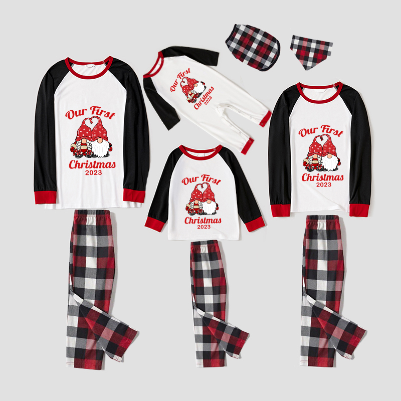 2023 Christmas Matching Family Pajamas Our First Christmas Gnomes Multicolor Pants Pajamas Set