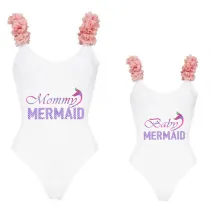 Mommy and Me Bathing Suits Mermaid Mama And Mini Flower Shoulder Backless Swimsuits