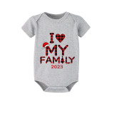 2023 Christmas Matching Family Pajamas Exclusive Design I Love My Family Gray Short Multicolor Pants Pajamas Set