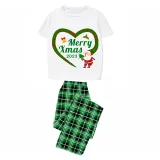 2023 Christmas Matching Family Pajamas Santa Heart Merry Xmas Gray Short Green Pants Pajamas Set