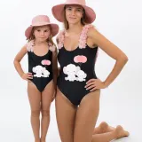Mommy and Me Bathing Suits Elephants With Balloons Mama And Mini Flower Shoulder Backless Swimsuits