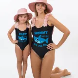 Mommy and Me Bathing Suits Baby Mom Shark Boo Boo Boo Flower Shoulder Backless Swimsuits