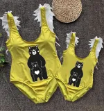 Mommy and Me Bathing Suits Bear Babies Mama Mini Feather Shoulder Backless Swimsuits