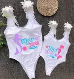 Mommy and Me Bathing Suits Mermama Mermini Feather Shoulder Backless Swimsuits