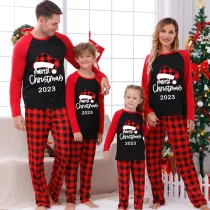 2023 Christmas Matching Family Pajamas Red Plaids Christmas Hat Merry Christmas Letter Green Stripes Pajamas Set With Baby Pajamas