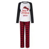 2023 Christmas Matching Family Pajamas Red Plaids Christmas Hat Merry Christmas Letter Red Pajamas Set With Baby Pajamas