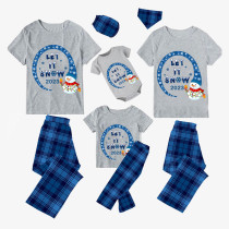 2023 Christmas Matching Family Pajamas Snowman let It Snow Blue Short Pajamas Set