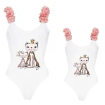 Mommy and Me Bathing Suits Cat Mama And Me Flower Shoulder Backless Swimsuits