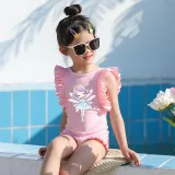 Girls Bathing Suits Angel Girl One Piece Ruffled Cuff Swimsuits