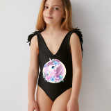 Mommy and Me Bathing Suits Unicorn Mama Mini Feather Shoulder Backless Swimsuits