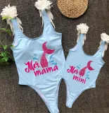 Mommy and Me Bathing Suits Mermama Mermini Feather Shoulder Backless Swimsuits