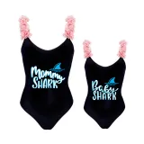 Mommy and Me Bathing Suits Mommy Baby Shark Flower Shoulder Backless Swimsuits