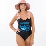 Mommy and Me Bathing Suits Baby Mom Shark Boo Boo Boo Flower Shoulder Backless Swimsuits