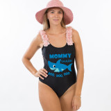 Mommy and Me Bathing Suits Baby Mom Shark Boo Boo Boo Flower Shoulder Backless Swimsuits