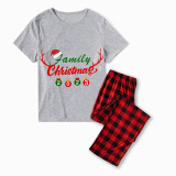 2023 Christmas Matching Family Pajamas Exclusive Design Antler Hat Family Christmas Gray Short Red Plaids Pants Pajamas Set