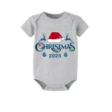 2023 Christmas Matching Family Pajamas Exclusive Design Merry Christmas Reindeer Hat Blue Short Pajamas Set