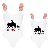 Mommy and Me Bathing Suits Bear Babies Mama Mini Flower Shoulder Backless Swimsuits