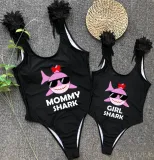 Mommy and Me Bathing Suits Mommy Girl Shark Feather Shoulder Backless Swimsuits