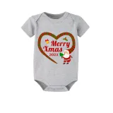 2023 Christmas Matching Family Pajamas Santa Heart Merry Xmas Gray Short Pajamas Set