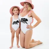 Mommy and Me Bathing Suits Bear Mama Mini Flower Shoulder Backless Swimsuits