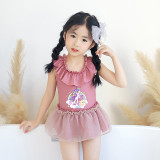 Girls Bathing Suits Unicorn One Piece Lace Collar Swimsuits