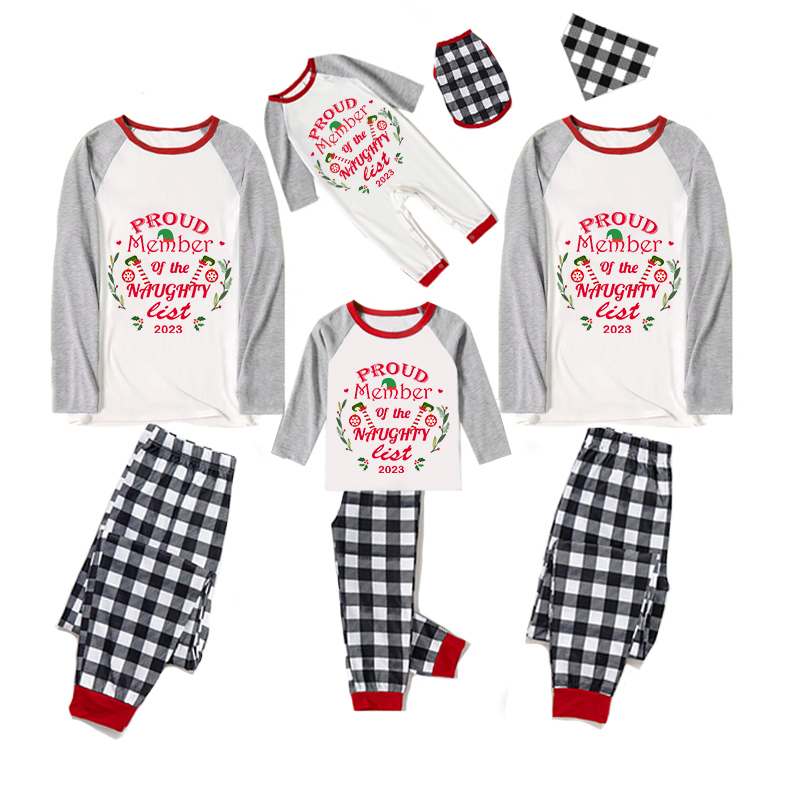 2023 Proud Member OF Naughty List White Christmas Plaids Pants Set Matching Family Pajamas Set