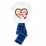 2023 Christmas Matching Family Pajamas Santa Heart Merry Xmas Gray Short Blue Pants Pajamas Set