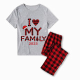 2023 Christmas Matching Family Pajamas Exclusive Design I Love My Family Gray Short Pajamas Set