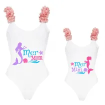 Mommy and Me Bathing Suits Mermama Mermini Flower Shoulder Backless Swimsuits