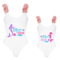 Mommy and Me Bathing Suits Mermama Mermini Flower Shoulder Backless Swimsuits