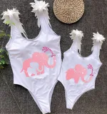 Mommy and Me Bathing Suits Elephant Heart Mama And Mini Feather Shoulder Backless Swimsuits