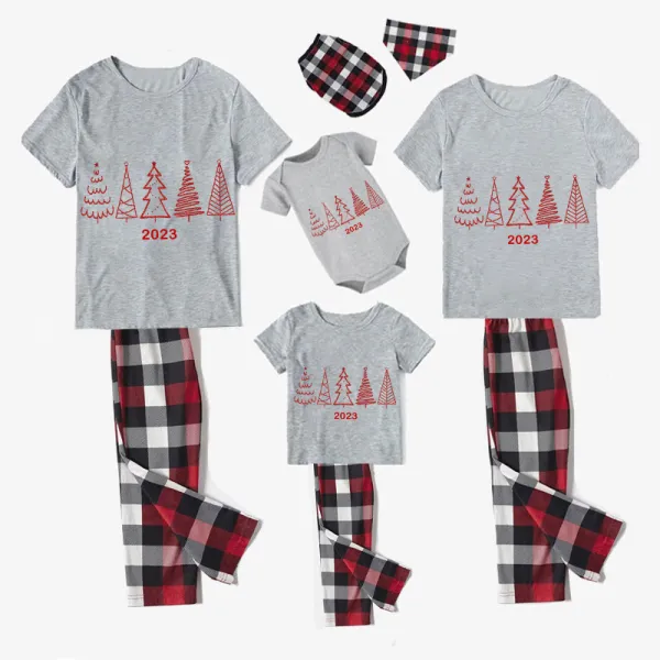2023 Christmas Matching Family Pajamas Exclusive Christmas Tree Gray Short Pants Pajamas Set