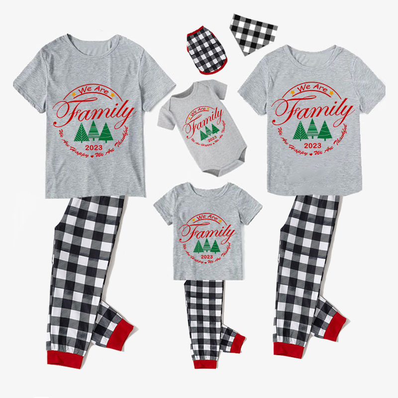 2023 Christmas Matching Family Pajamas Exclusive We Are Family Wreath Xmas Tree Gray Short Pajamas Set