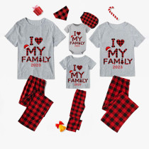 2023 Christmas Matching Family Pajamas Exclusive Design I Love My Family Gray Short Pajamas Set