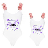 Mommy and Me Bathing Suits Butterfly Mama And Mini Flower Shoulder Backless Swimsuits