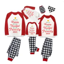 2023 Christmas Matching Family Pajamas We Are Happy Thanksful Family White Black Plaids Pajamas Set