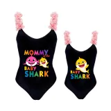 Mommy and Me Bathing Suits Mommy Baby Shark Flower Shoulder Backless Swimsuits