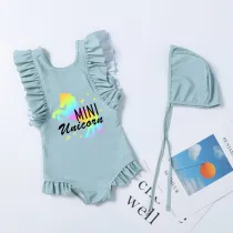 Girls Bathing Suits Mini Unicorn One Piece Ruffled Cuff Swimsuits