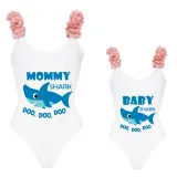 Mommy and Me Bathing Suits Baby Mom Shark Boo Boo Boo Flower Shoulder Backless Swimsuits