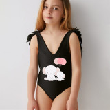 Mommy and Me Bathing Suits Elephants With Balloons Mama And Mini Feather Shoulder Backless Swimsuits