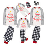 2023 Christmas Matching Family Pajamas We Are Happy Thanksful Family White Black Plaids Pajamas Set