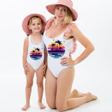 Mommy and Me Bathing Suits Be Flamazing Flamingo Mama And Mini Flower Shoulder Backless Swimsuits
