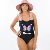 Mommy and Me Bathing Suits Butterfly Mama And Mini Flower Shoulder Backless Swimsuits