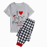 2023 Christmas Matching Family Pajamas Exclusive Design I Love My Family Gray Short Plaids Pants Pajamas Set