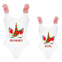 Mommy and Me Bathing Suits Unicorn Mama Mini Flower Shoulder Backless Swimsuits