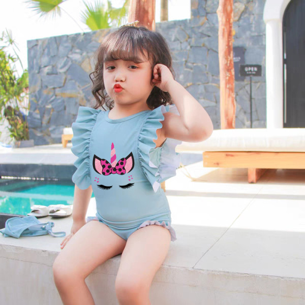 Girls Bathing Suits Unicorn Bow Tie Mini One Piece Ruffled Cuff Swimsuits
