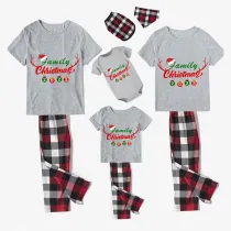 2023 Christmas Matching Family Pajamas Exclusive Design Antler Hat Family Christmas Gray Short Sleeve Pajamas Set