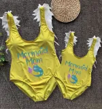 Mommy and Me Bathing Suits Mermaid Mama And Mini Feather Shoulder Backless Swimsuits