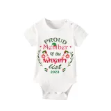 2023 Proud Member OF Naughty List White Christmas Green Short Set Matching Family Pajamas Set